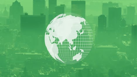 animation of globe over cityscape