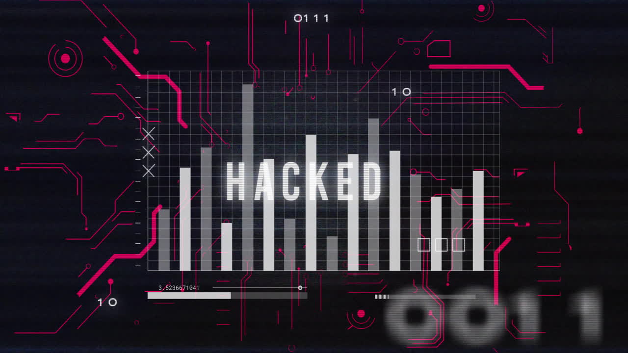 animación de texto hackeado sobre procesamiento de datos digitales en fondo negro
