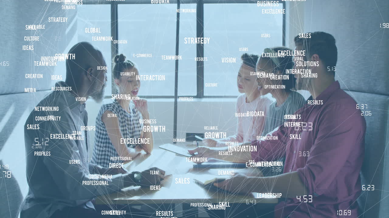 사무실에서 다양한 사업가들을 상징하는 비즈니스 아이콘의 애니메이션