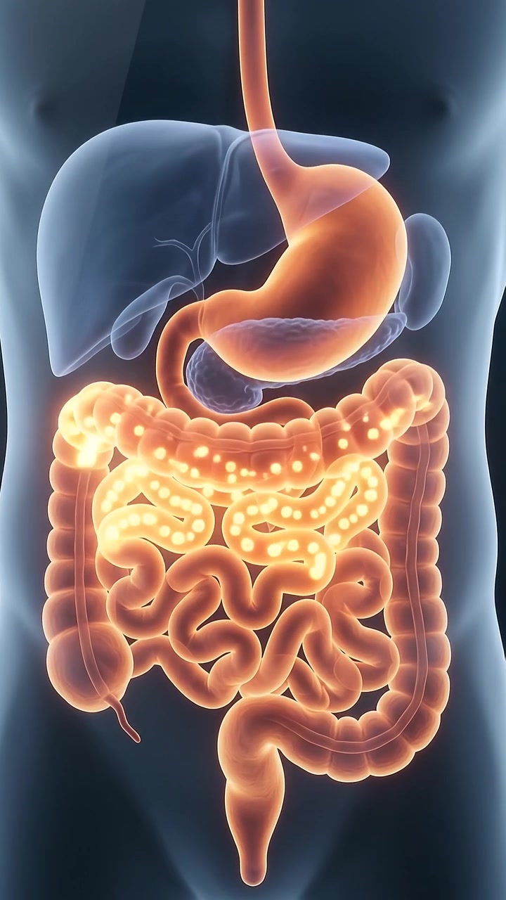 Animazione medica 3D del processo di digestione del tratto gastrointestinale umano