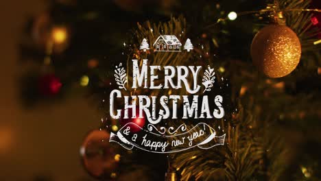 Animation-of-christmas-greetings-text-over-christmas-tree-decorations