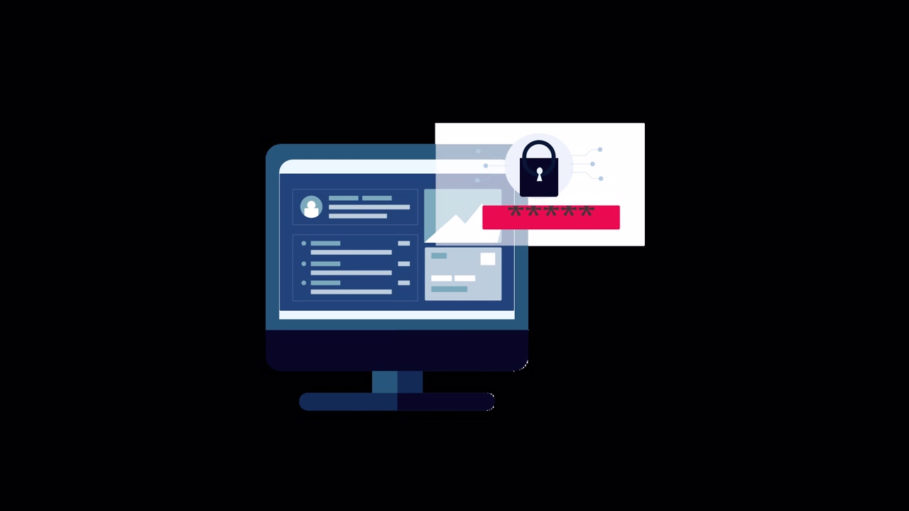 Animated Computer Monitor Showing Secure Password Login and Data Protection