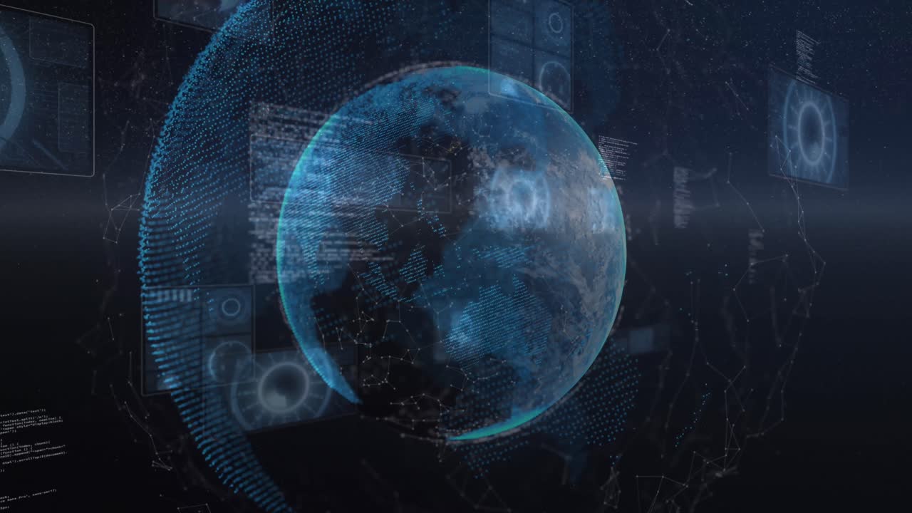 Animation of data processing and scanning over earth seen from space