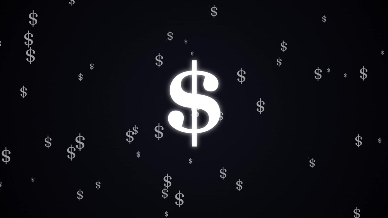 Animated Dollar Signs Falling Against a Dark Background