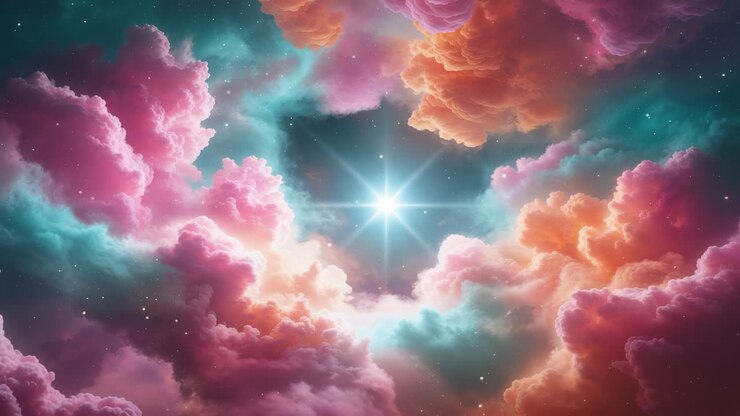 Vibrant Ethereal Cosmic Clouds with Bright Star