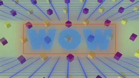 Animation-Von-Wow-Text-Mit-Blauen-Linien-über-Quadraten-Auf-Grünem-Hintergrund