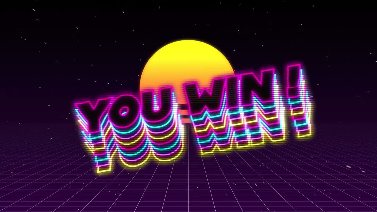 당신이 이기는 단어의 애니메이션! 네온 빛나는 글자로 쓰여진