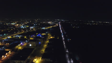 Night-highway-traffic-by-aerial-drone-view