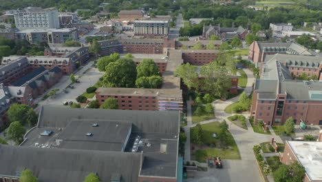 aerial establishing shot of unknown college campus