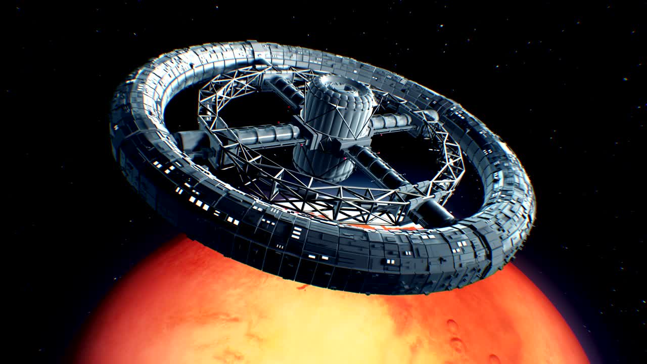 Giant sci-fi torus on Mars background