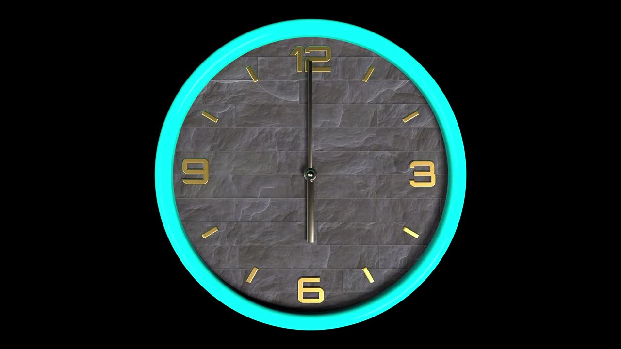 3d animation of round shape clock on the wall. Seamless pattern of time moving with alpha channel.