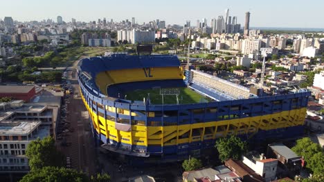 flying backwards from bombonera stadium of boca juniors in buenos aires, argentina