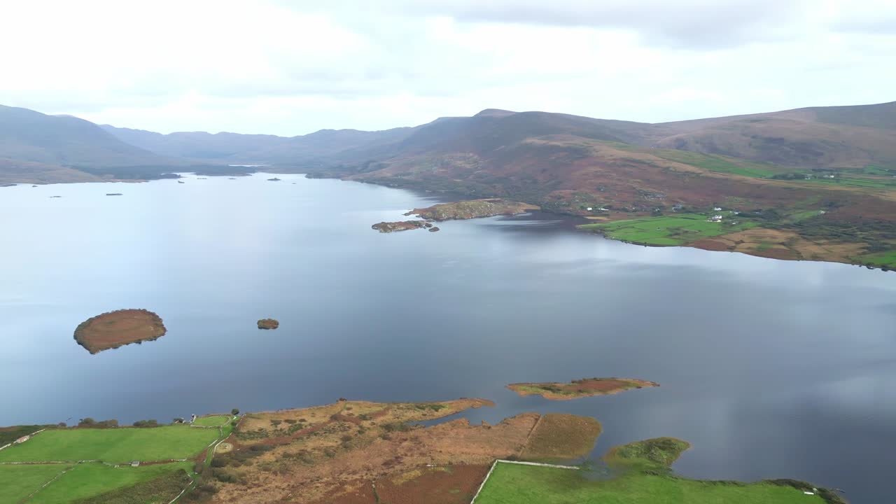 Mountain Range And Atlantic Coast In Waterville, County Kerry, Ireland. Aerial Drone Shot