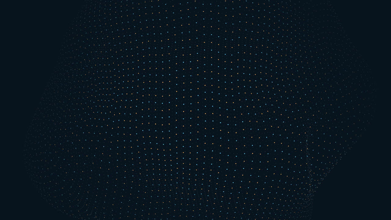 A 3D sphere with intricate, interconnected dots on a black surface, featuring rainbow hues