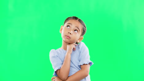 Green-screen,-thinking-and-confused-child