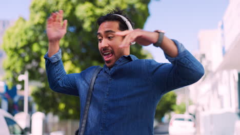 asian man dancing, headphones