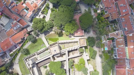 sao jorge lisbon castle walls top down trucking pan bird's eye view