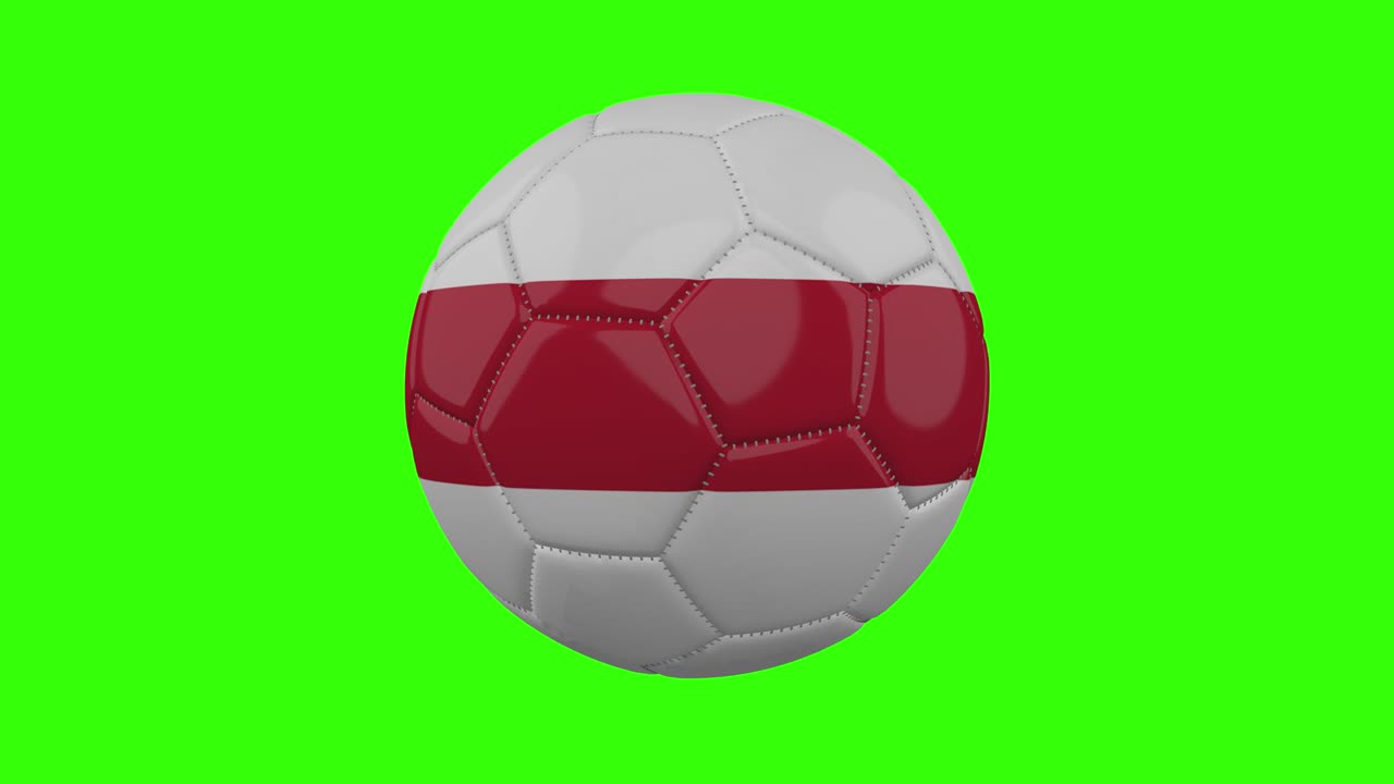 England flag on ball rotates on transparent green alpha background, loop