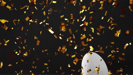 animation of confetti over white rugby ball on black background