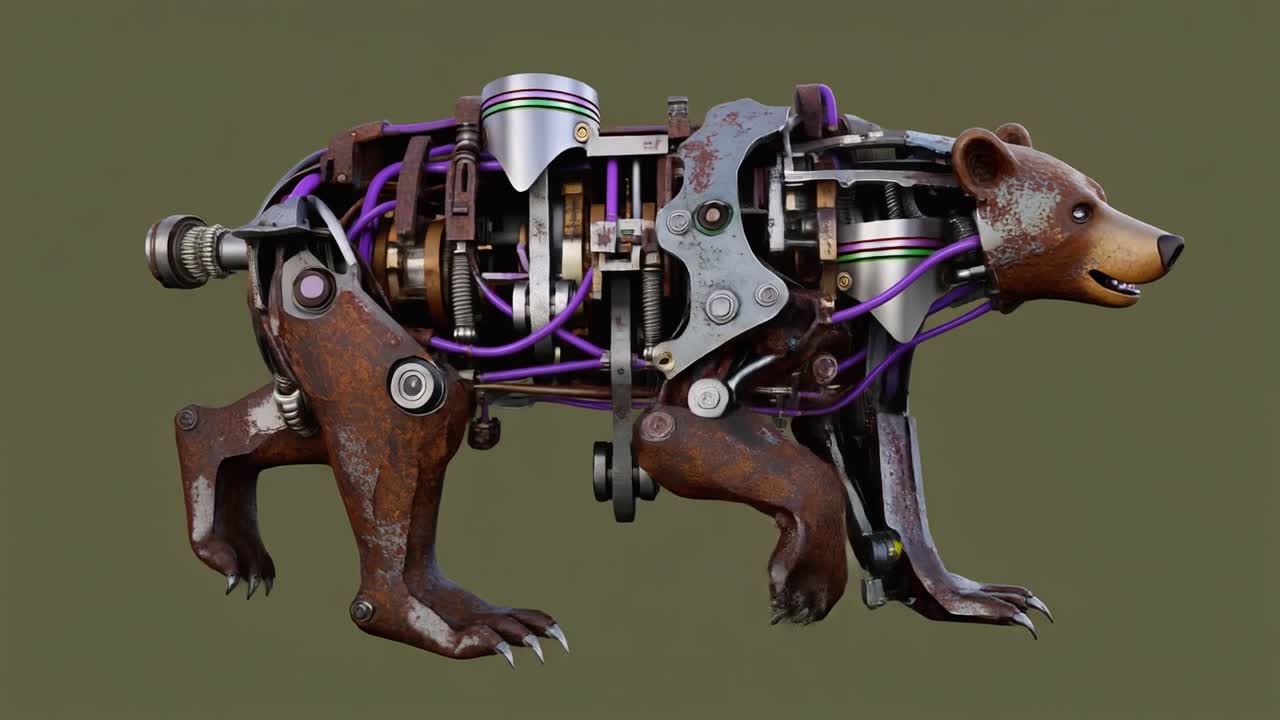 Animazione di un Orso Robot Steampunk che Cammina