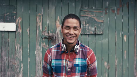 slow motion portrait of mixed race man smiling