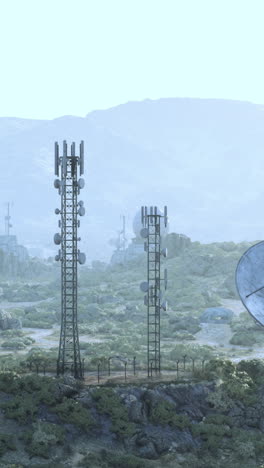 remote communication towers in a desert landscape