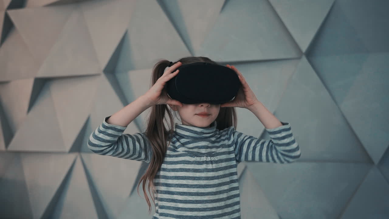 Surprised Little Girl With Virtual Reality Glasses