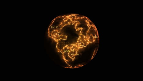 rotating earth globe map in burning flames