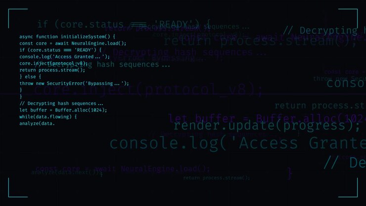 Abstract Digital Code Scrolling on Dark Background