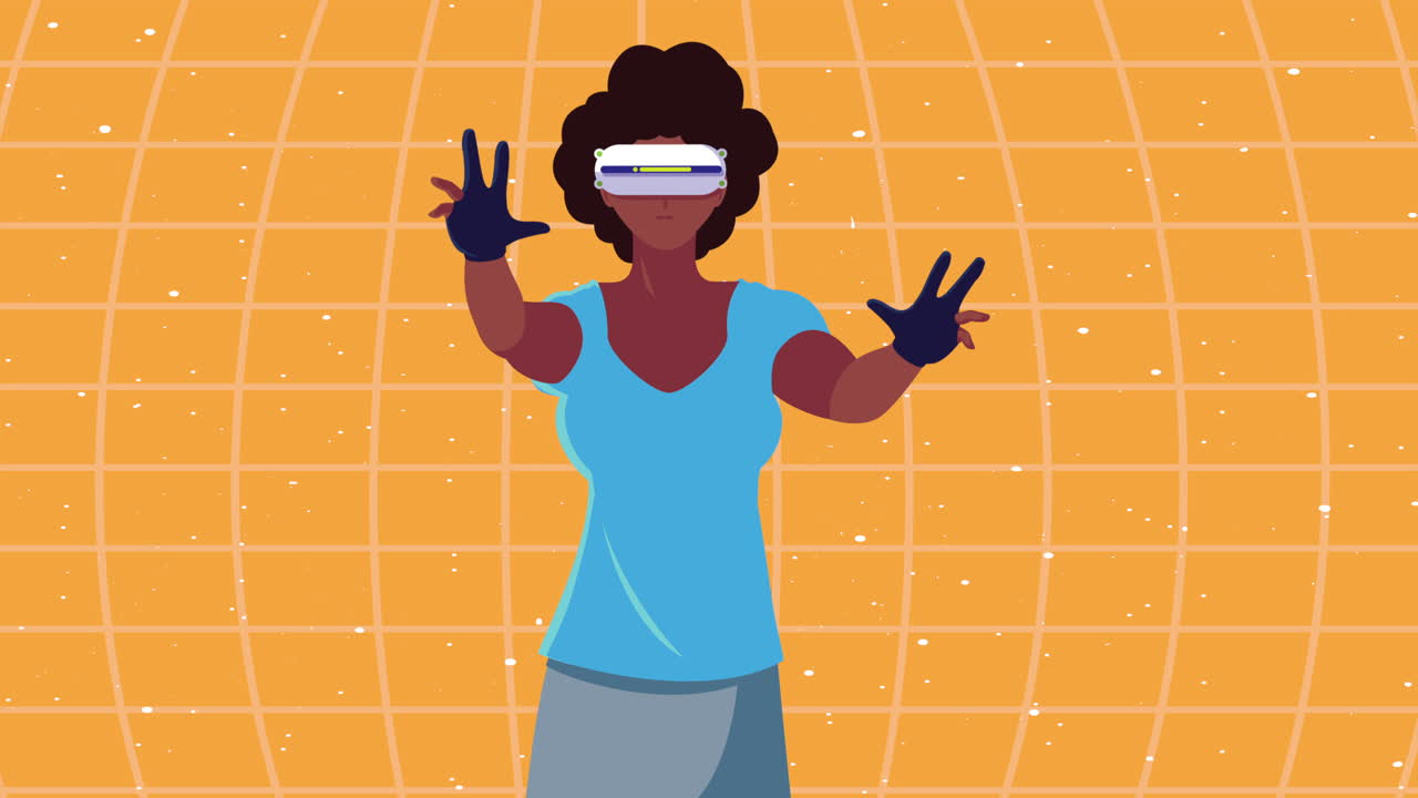 virtual reality tech animation with afro female user