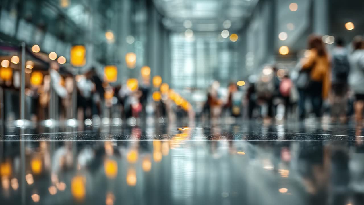 A Captivating Glimpse of a Busy Terminal: The Flow of Travelers Through a Modern Space Captured in Motion from the Ground Perspective