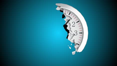 the round dial of a wall clock destructs into small fragments on a black background. computer generated abstract background, 3d rendering