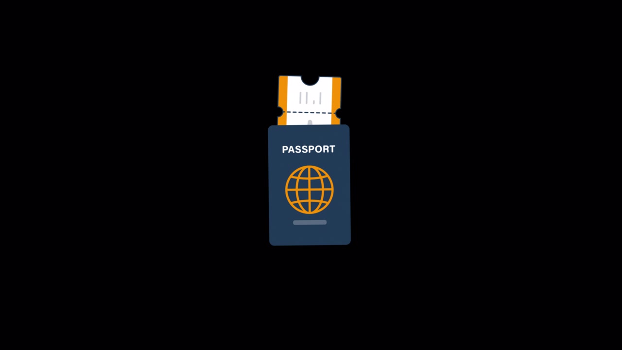 Animated Illustration of Passport and Airplane Ticket for Travel