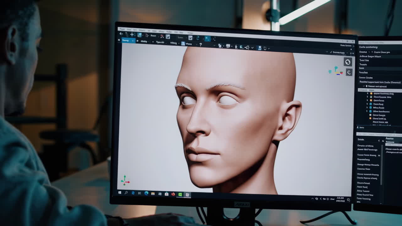 modelo 3d de una cabeza humana en una pantalla de computadora