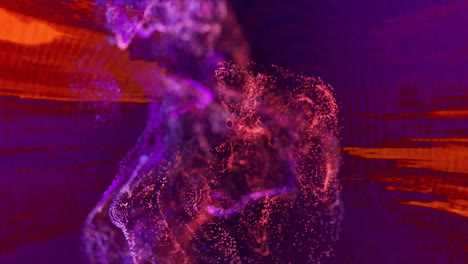 animación de una malla brillante púrpura sobre un patrón de fondo abstracto vibrante