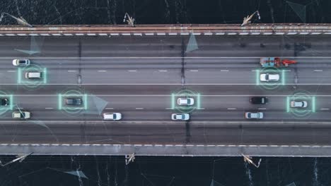 self driving autonomous car speeding through the bridge with technology scanning