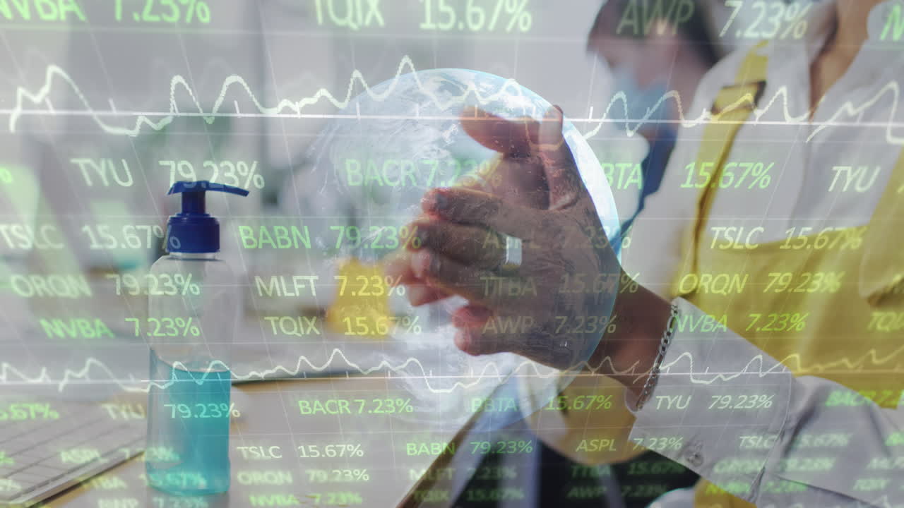 디지털 비디오는 covid-19에 대한 인간 위생 및 통계를 글로벌 뷰로 보여줍니다.