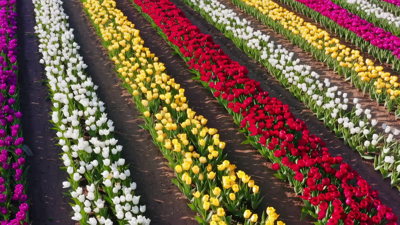Vibrant Rows of Colorful Tulips in a Field