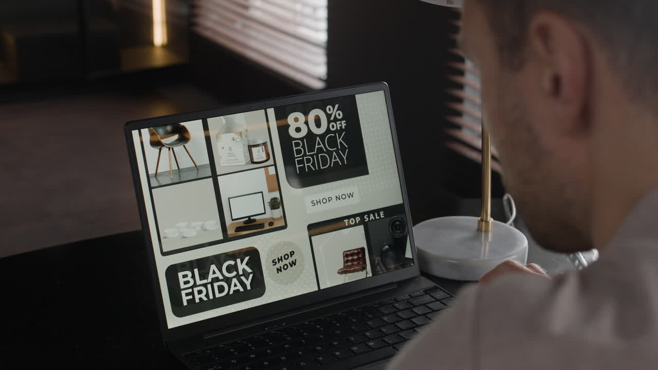 Laptop displaying Black Friday sale advertisement