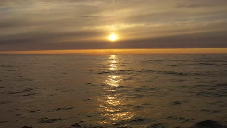 aerial view of a beautiful sunset over the sea. beach lofoten archipelago, norway.