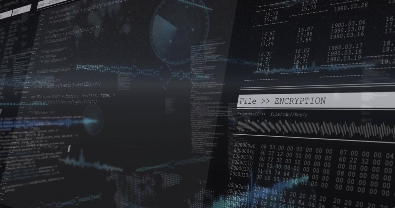 Når paneler glir inn i syne, viser de rullende kode, pulserende kryptering og virvlende datapartikler