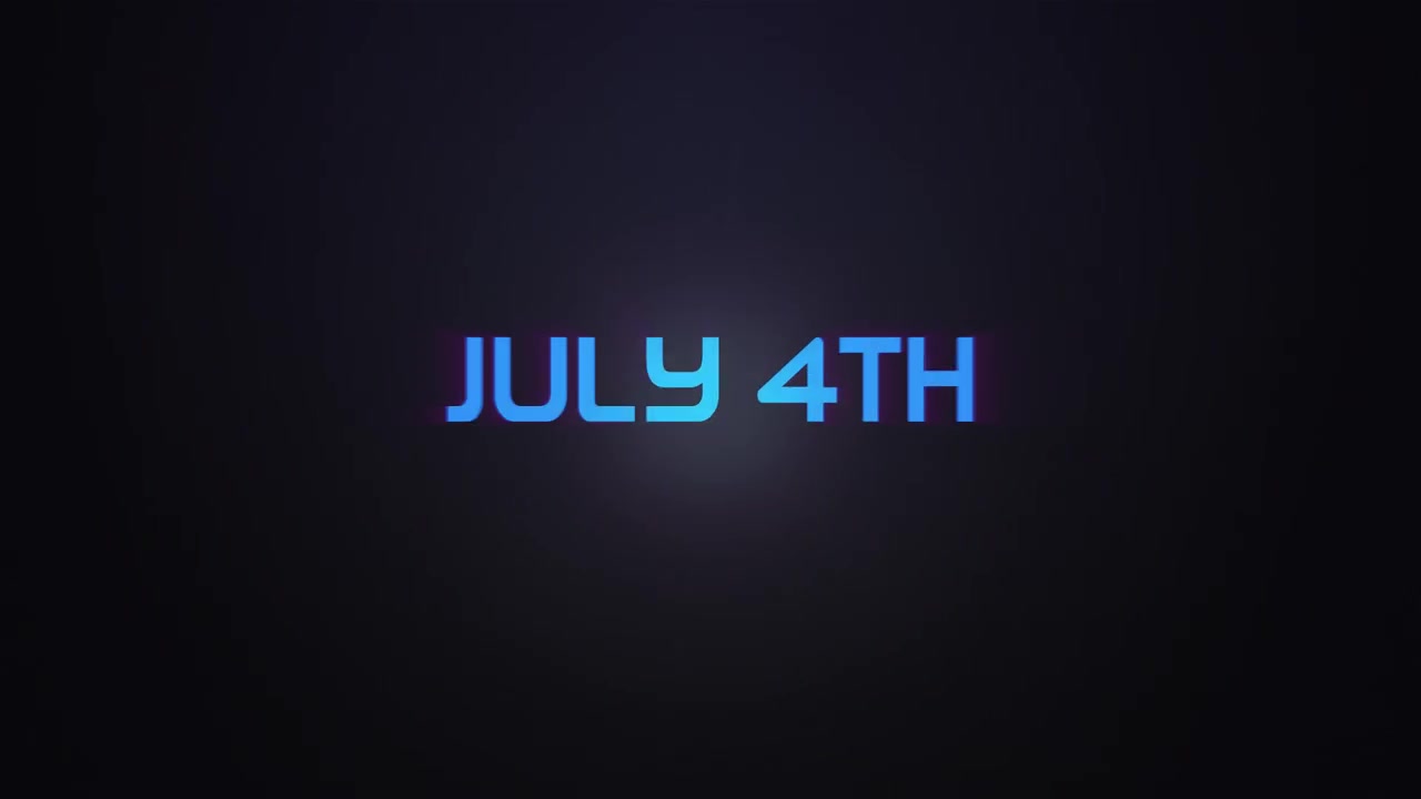 Glowing explosion JULY 4th text reveal blue and pink