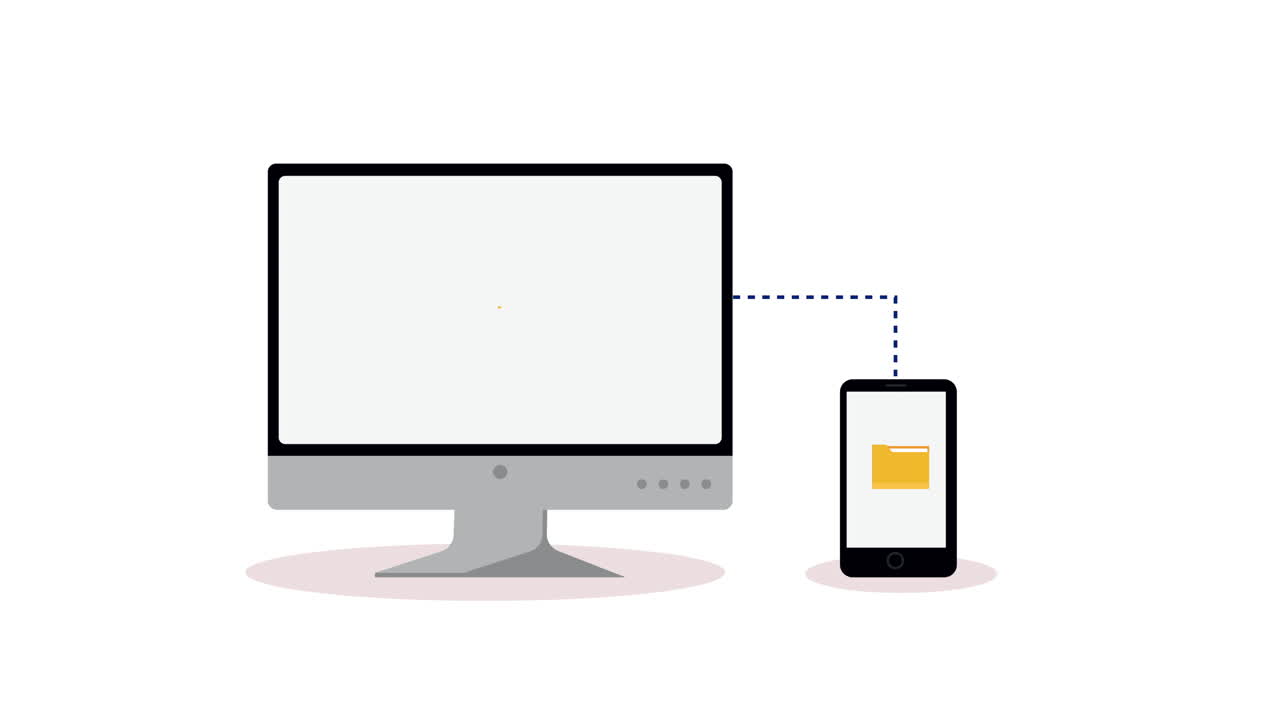 desktop and smartphone with folder animation