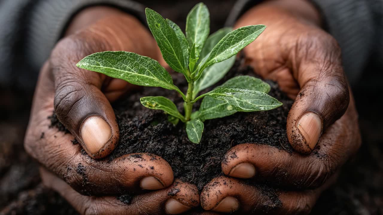 Nurturing Growth: Capturing the Beauty of Hands Cradling a Young Plant, Symbolizing Hope, Life, and the Connection Between Humans and Nature in a Fertile Soil