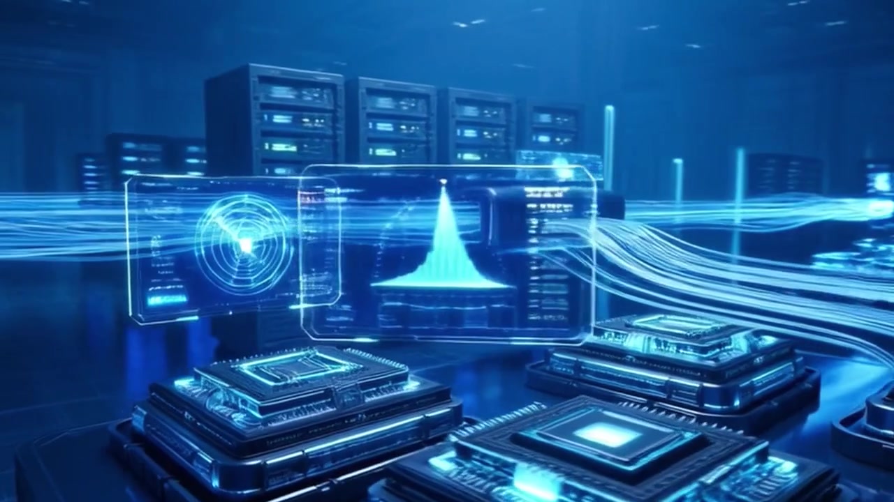 Digital Data Processing and Network Connectivity in a Futuristic Server Room