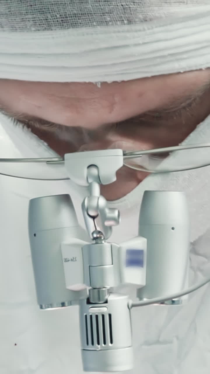 un médico con binoculares opera. un cirujano cardiotorácico realiza una complicada cirugía de derivación de la arteria coronaria para tratar enfermedades en la sala de operaciones.