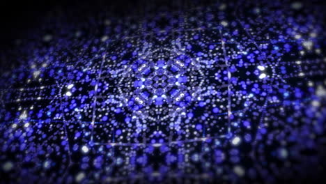abstract chaotic movement of blue small particles. symmetrical mosaic. a mirrored kaleidoscope. looped animation.