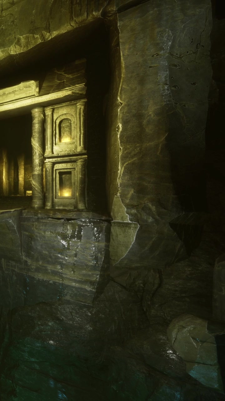 Explorando antigas formações rochosas em uma caverna escondida com fontes de luz