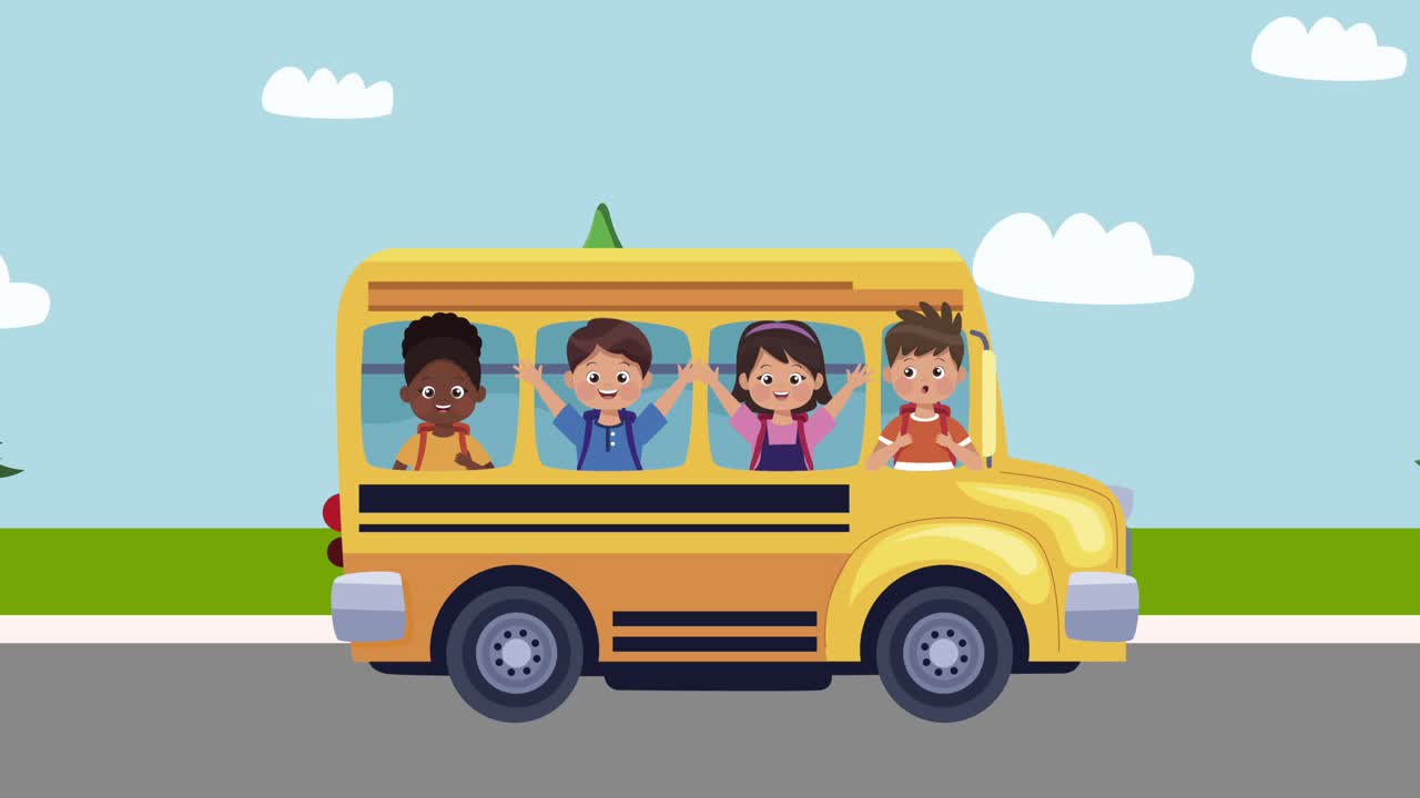 kleuters in de schoolbus animatie van personages