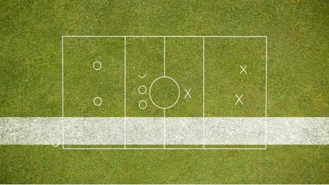 animation of soccer playbook drawing representing game plan over grassy field